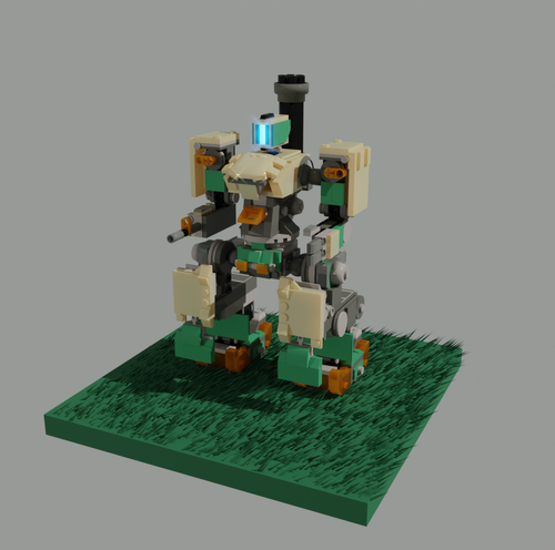 A lego version of the character Bastion from the game Overwatch