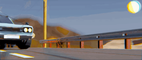 A Nissan Skyline with a rocket on its roof