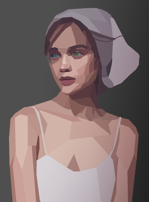 A drawing of a pale woman with two different colored eyes