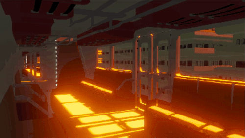 A view from inside a traincar at sunset